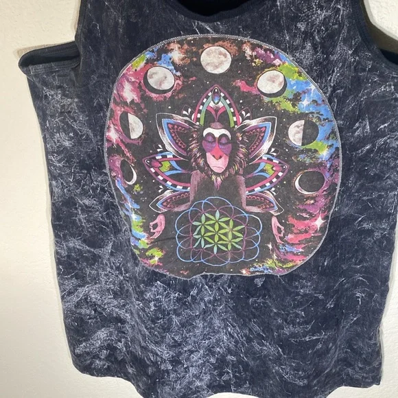 WearRaw Black Acid Washed RacerBack Tunic With Moonphase and Yoga Baboon Size XL - Picture 5 of 9